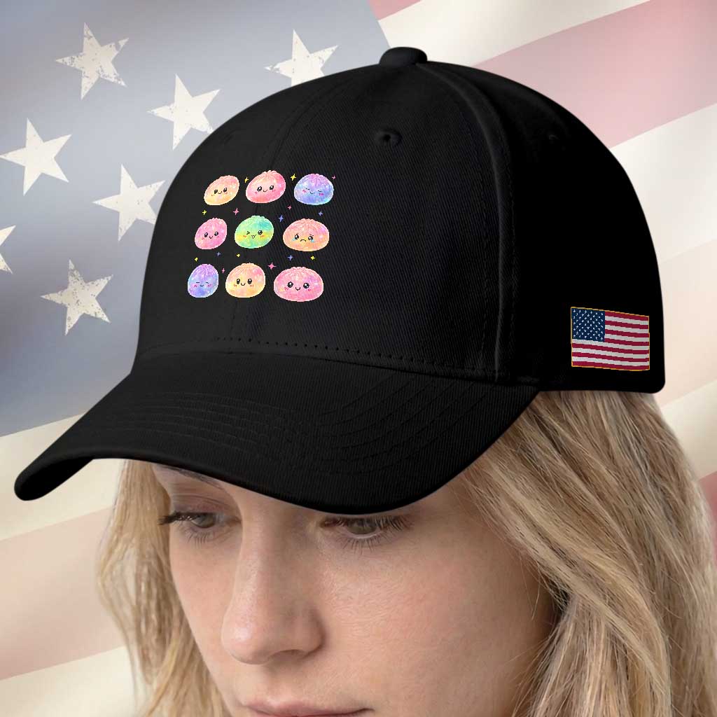 Kawaii Glitter Dumpling Face Grid Graphic Baseball Cap Cute Pastel Bao Emoji Expressions TS02 Print Your Wear