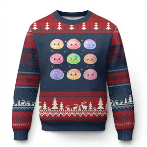 Kawaii Glitter Dumpling Face Grid Graphic Ugly Christmas Sweater Cute Pastel Bao Emoji Expressions TS02 Navy Red Print Your Wear