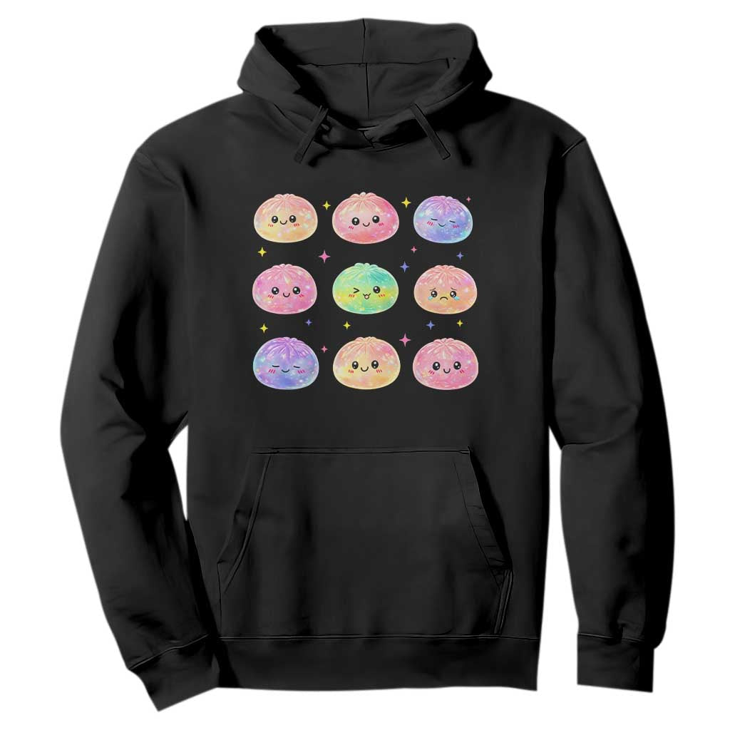 Kawaii Glitter Dumpling Face Grid Graphic Hoodie Cute Pastel Bao Emoji Expressions TS02 Black Print Your Wear