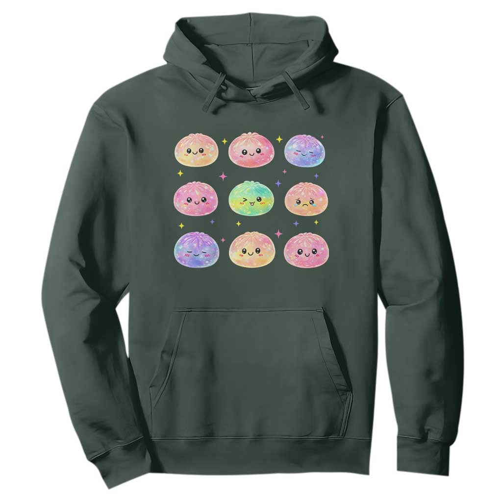Kawaii Glitter Dumpling Face Grid Graphic Hoodie Cute Pastel Bao Emoji Expressions TS02 Dark Forest Green Print Your Wear
