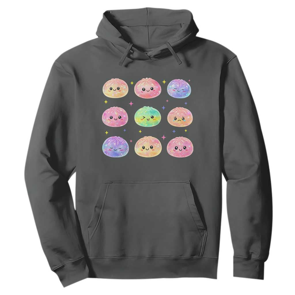 Kawaii Glitter Dumpling Face Grid Graphic Hoodie Cute Pastel Bao Emoji Expressions TS02 Dark Heather Print Your Wear