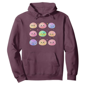 Kawaii Glitter Dumpling Face Grid Graphic Hoodie Cute Pastel Bao Emoji Expressions TS02 Maroon Print Your Wear