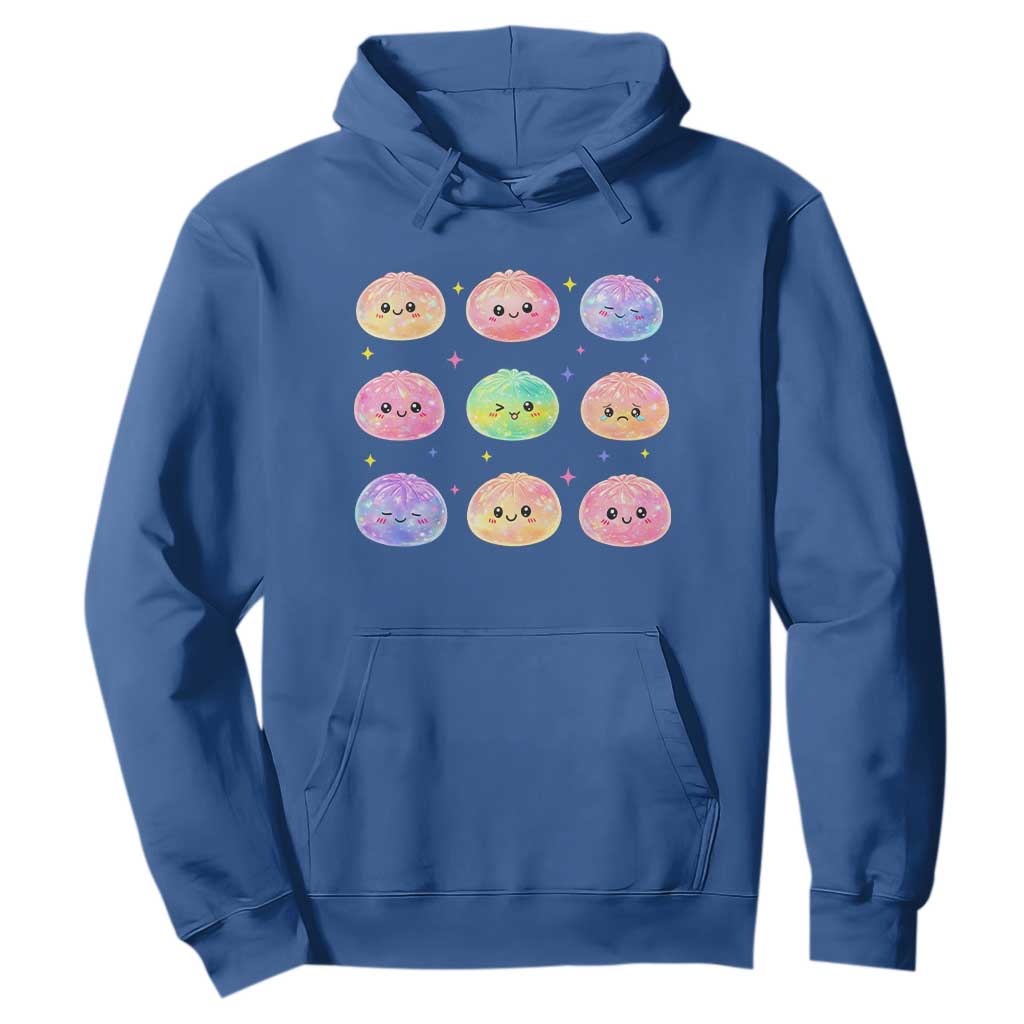 Kawaii Glitter Dumpling Face Grid Graphic Hoodie Cute Pastel Bao Emoji Expressions TS02 Royal Blue Print Your Wear