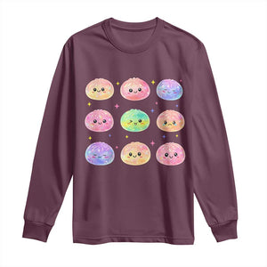 Kawaii Glitter Dumpling Face Grid Graphic Long Sleeve Shirt Cute Pastel Bao Emoji Expressions TS02 Maroon Print Your Wear