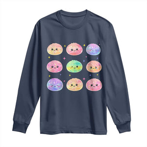 Kawaii Glitter Dumpling Face Grid Graphic Long Sleeve Shirt Cute Pastel Bao Emoji Expressions TS02 Navy Print Your Wear