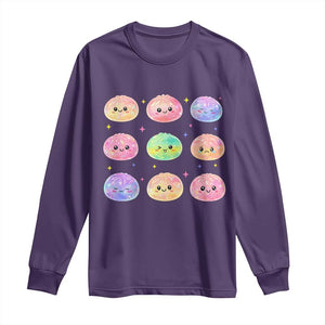 Kawaii Glitter Dumpling Face Grid Graphic Long Sleeve Shirt Cute Pastel Bao Emoji Expressions TS02 Purple Print Your Wear
