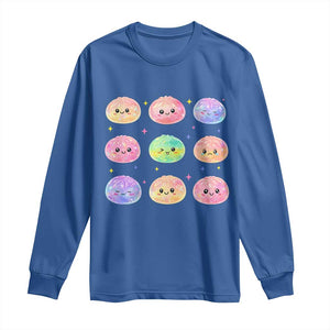 Kawaii Glitter Dumpling Face Grid Graphic Long Sleeve Shirt Cute Pastel Bao Emoji Expressions TS02 Royal Blue Print Your Wear