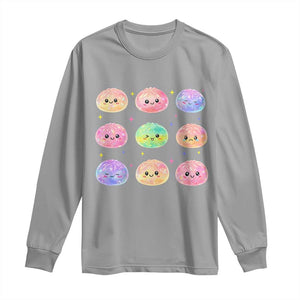 Kawaii Glitter Dumpling Face Grid Graphic Long Sleeve Shirt Cute Pastel Bao Emoji Expressions TS02 Sport Gray Print Your Wear