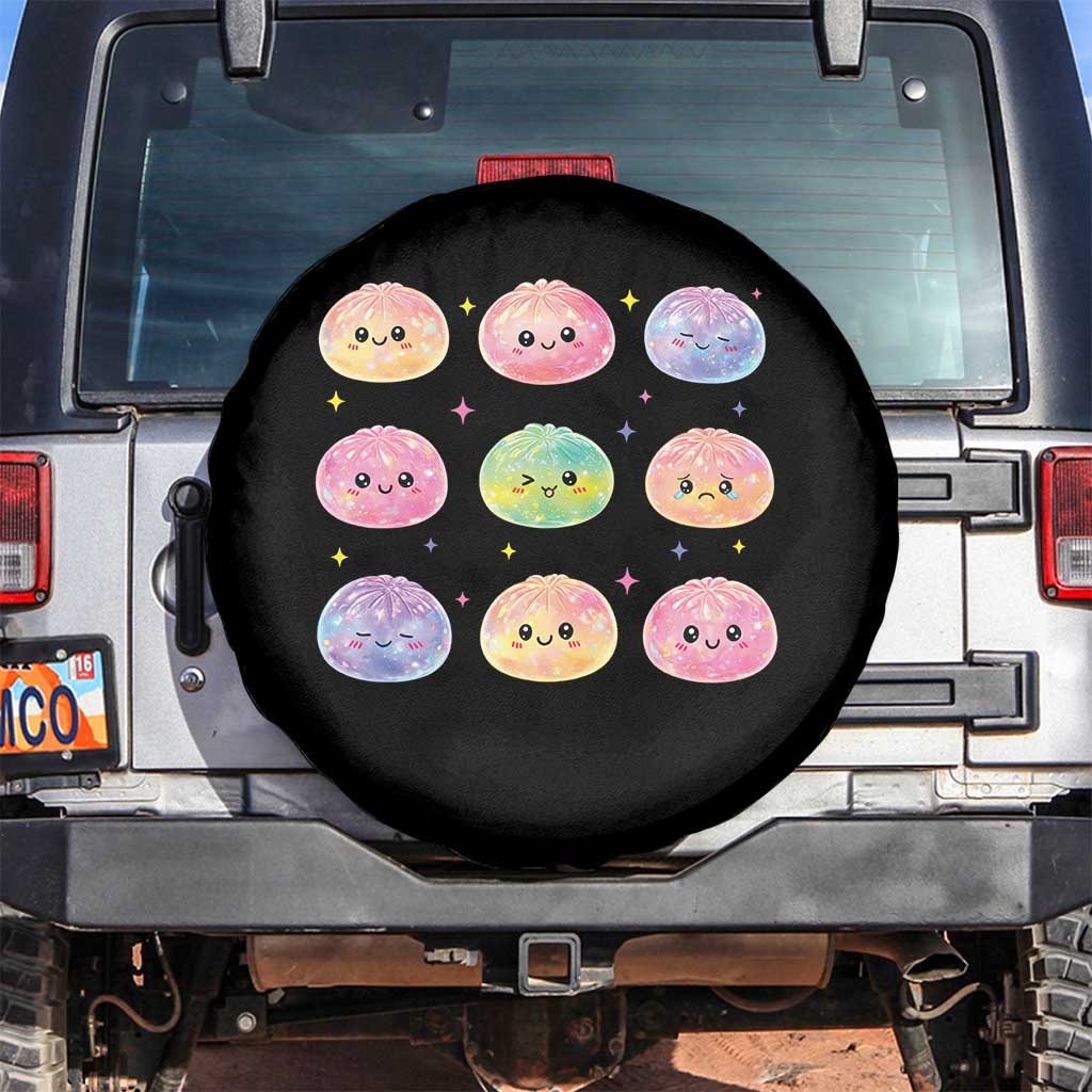 Kawaii Glitter Dumpling Face Grid Graphic Spare Tire Cover Cute Pastel Bao Emoji Expressions TS02 No hole Black Print Your Wear