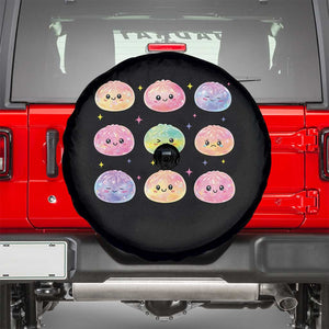 Kawaii Glitter Dumpling Face Grid Graphic Spare Tire Cover Cute Pastel Bao Emoji Expressions TS02 Black Print Your Wear