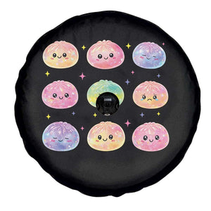 Kawaii Glitter Dumpling Face Grid Graphic Spare Tire Cover Cute Pastel Bao Emoji Expressions TS02 Print Your Wear