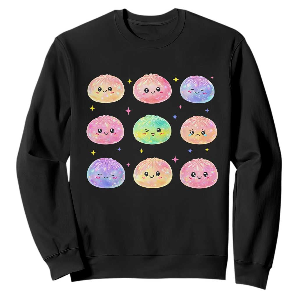 Kawaii Glitter Dumpling Face Grid Graphic Sweatshirt Cute Pastel Bao Emoji Expressions TS02 Black Print Your Wear