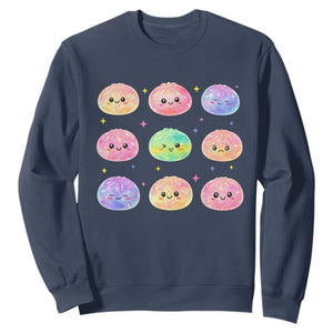 Kawaii Glitter Dumpling Face Grid Graphic Sweatshirt Cute Pastel Bao Emoji Expressions TS02 Navy Print Your Wear