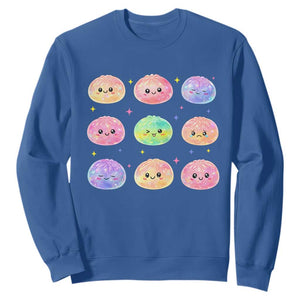Kawaii Glitter Dumpling Face Grid Graphic Sweatshirt Cute Pastel Bao Emoji Expressions TS02 Royal Blue Print Your Wear