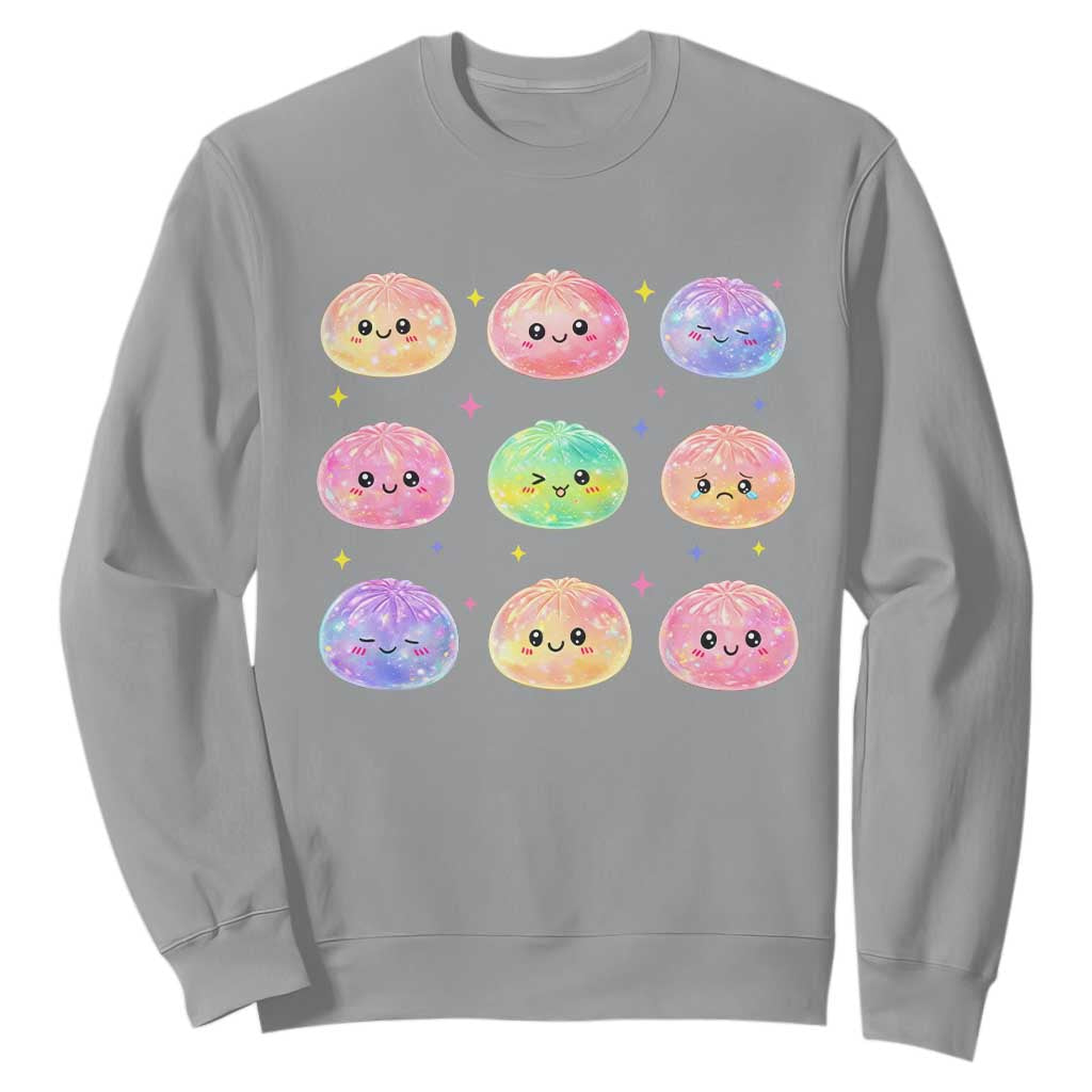 Kawaii Glitter Dumpling Face Grid Graphic Sweatshirt Cute Pastel Bao Emoji Expressions TS02 Sport Gray Print Your Wear