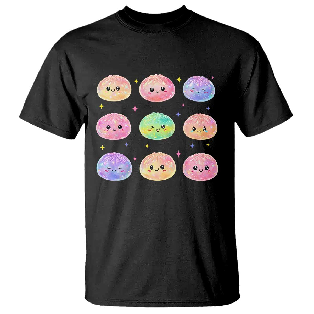 Kawaii Glitter Dumpling Face Grid Graphic T Shirt Cute Pastel Bao Emoji Expressions TS02 Black Print Your Wear