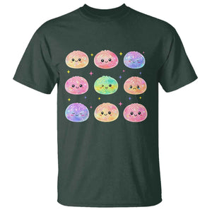 Kawaii Glitter Dumpling Face Grid Graphic T Shirt Cute Pastel Bao Emoji Expressions TS02 Dark Forest Green Print Your Wear
