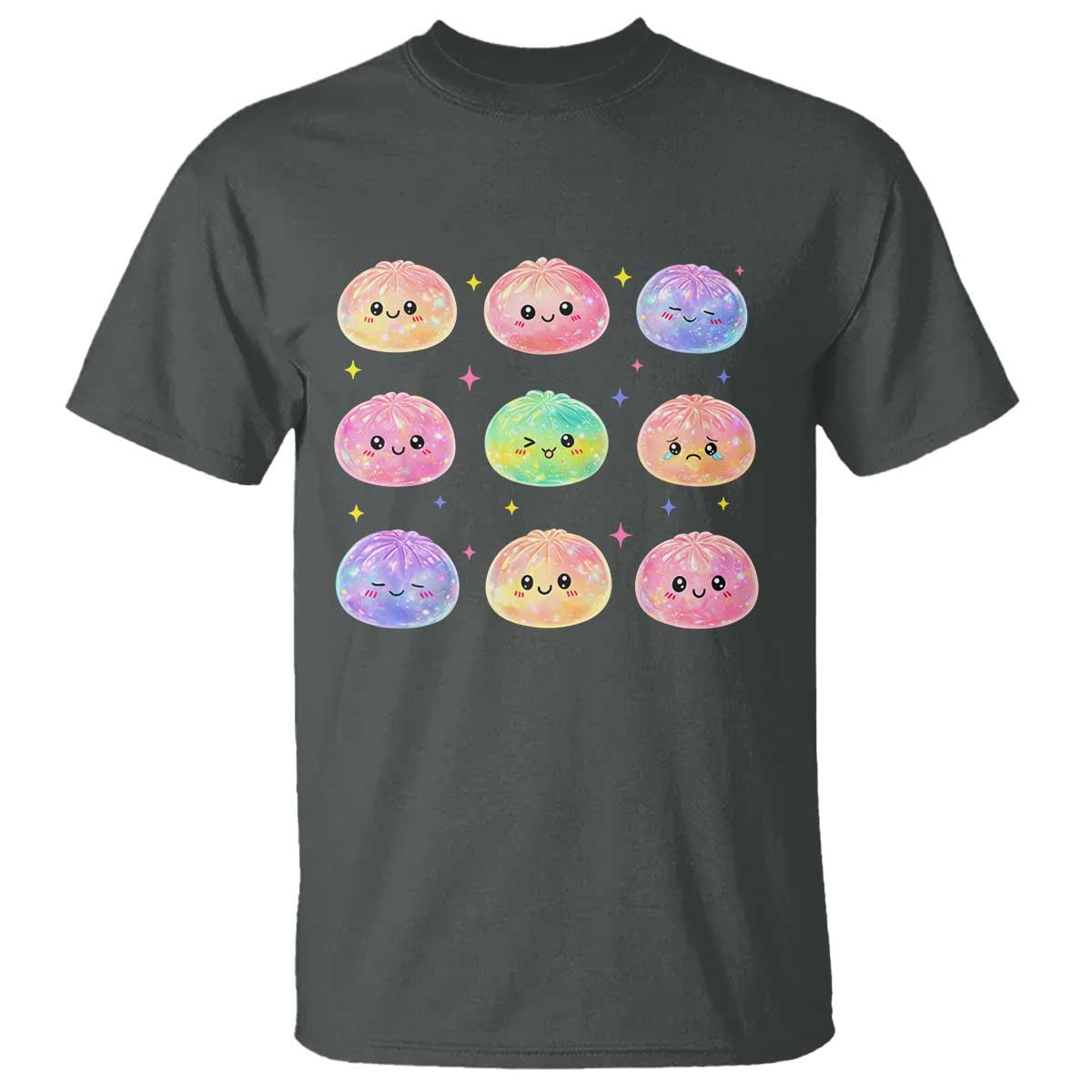 Kawaii Glitter Dumpling Face Grid Graphic T Shirt Cute Pastel Bao Emoji Expressions TS02 Dark Heather Print Your Wear