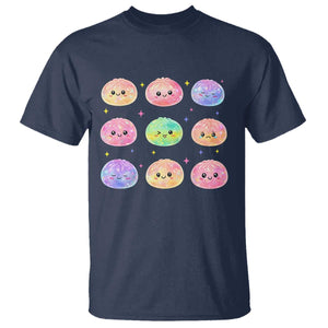 Kawaii Glitter Dumpling Face Grid Graphic T Shirt Cute Pastel Bao Emoji Expressions TS02 Navy Print Your Wear