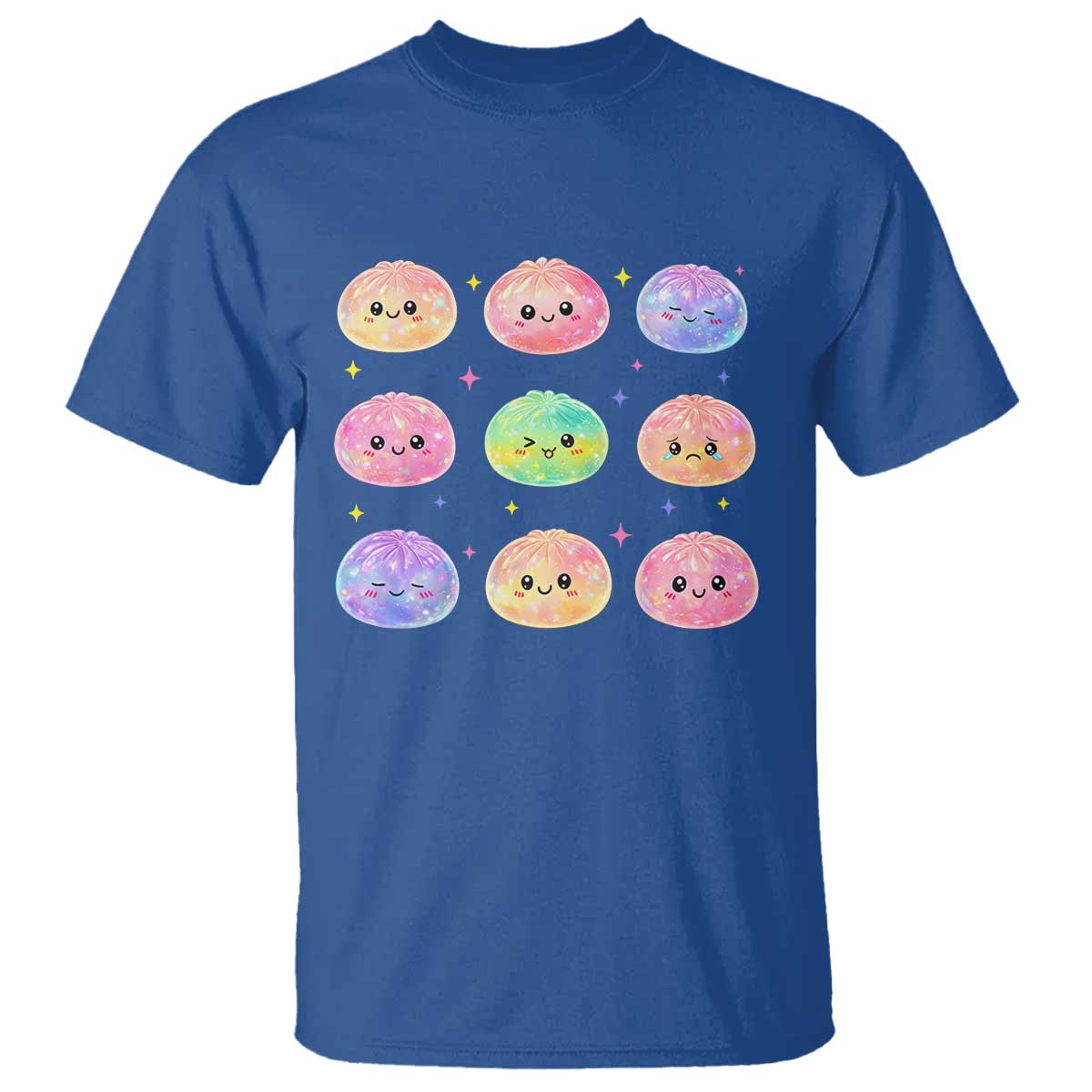Kawaii Glitter Dumpling Face Grid Graphic T Shirt Cute Pastel Bao Emoji Expressions TS02 Royal Blue Print Your Wear
