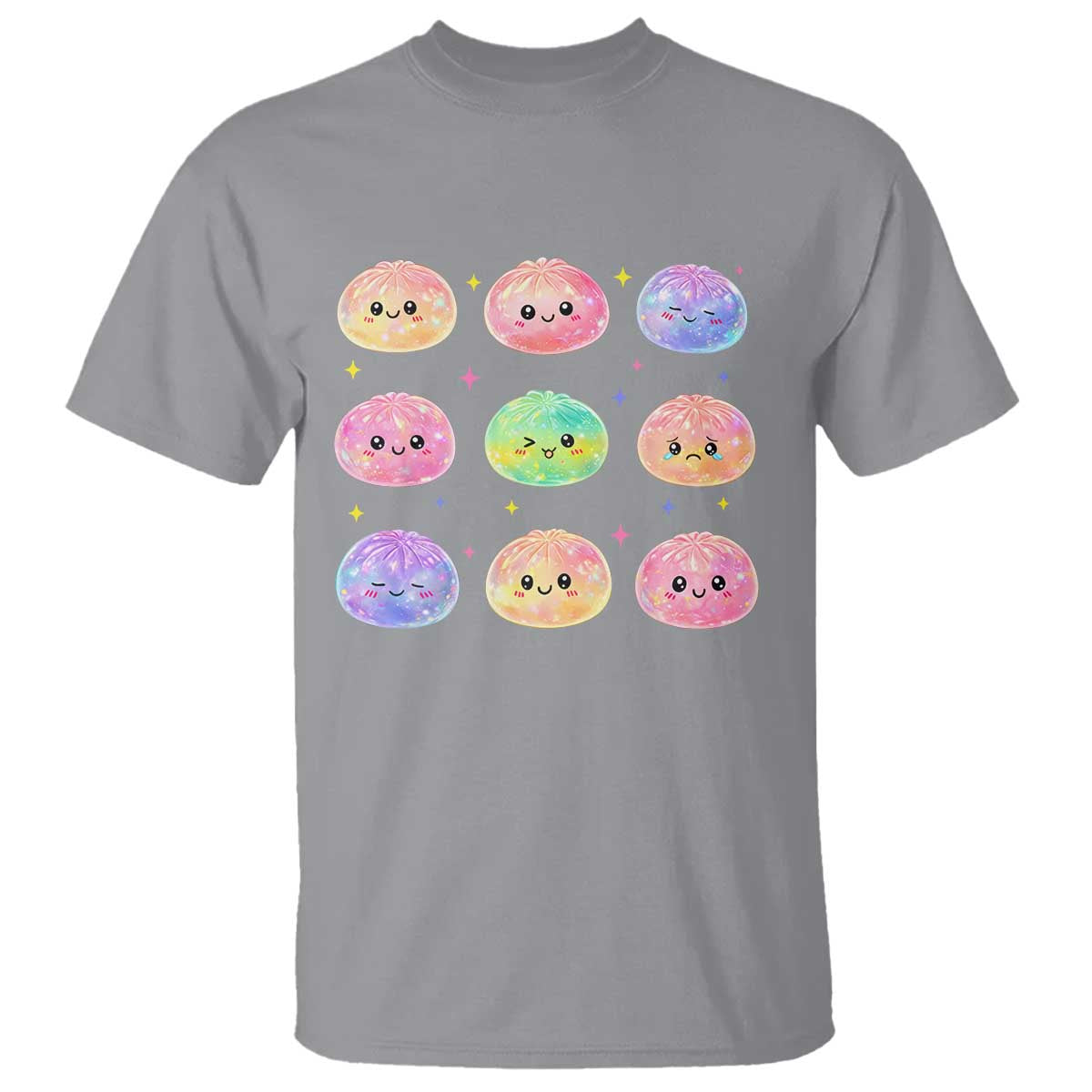 Kawaii Glitter Dumpling Face Grid Graphic T Shirt Cute Pastel Bao Emoji Expressions TS02 Sport Gray Print Your Wear