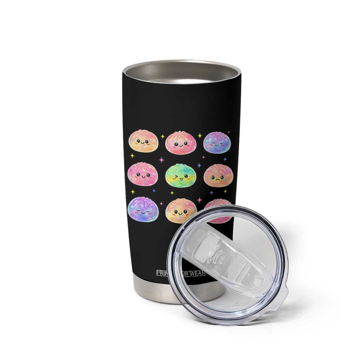 Kawaii Glitter Dumpling Face Grid Graphic Tumbler Cup Cute Pastel Bao Emoji Expressions TS02 Print Your Wear