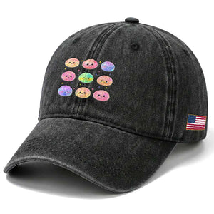 Kawaii Glitter Dumpling Face Grid Graphic Washed Cotton Baseball Cap Cute Pastel Bao Emoji Expressions TS02 Print Your Wear
