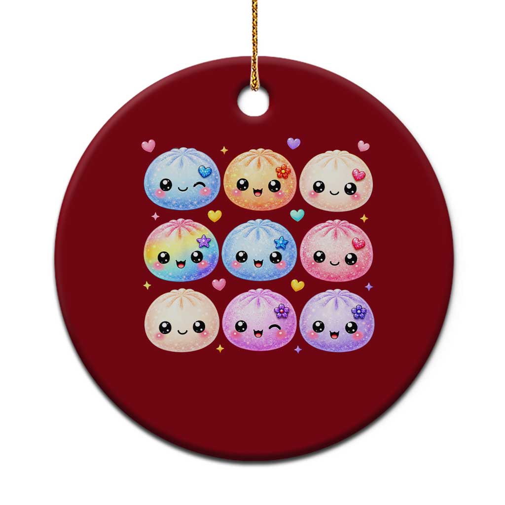 Kawaii Glitter Dumpling Bao Dim Sum Graphic Ceramic Ornament Cute Pastel Foodie Squishy Hearts and Flowers TS02 1pc Red Print Your Wear