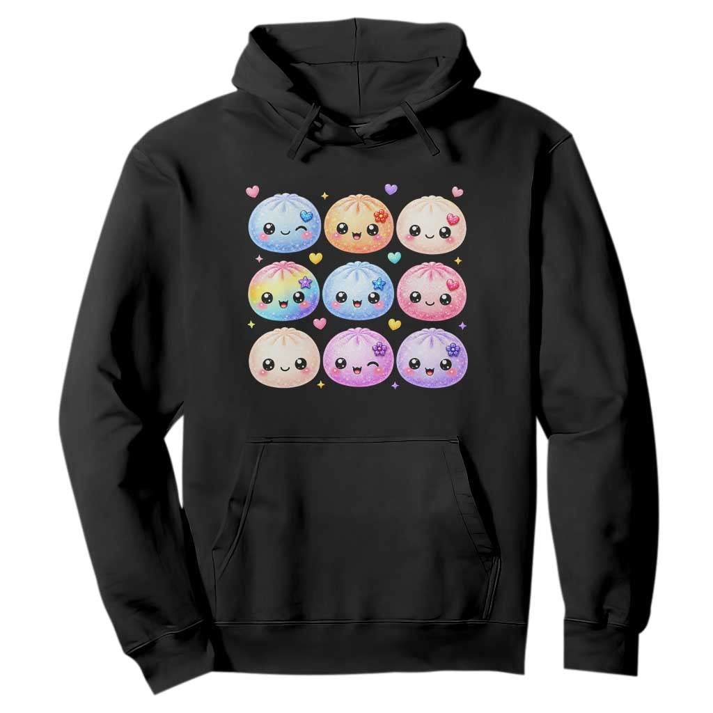 Kawaii Glitter Dumpling Bao Dim Sum Graphic Hoodie Cute Pastel Foodie Squishy Hearts and Flowers TS02 Black Print Your Wear