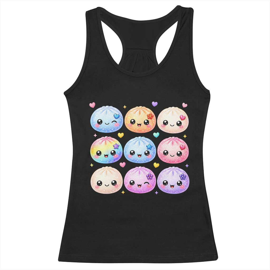 Kawaii Glitter Dumpling Bao Dim Sum Graphic Racerback Tank Top Cute Pastel Foodie Squishy Hearts and Flowers TS02 Black Print Your Wear