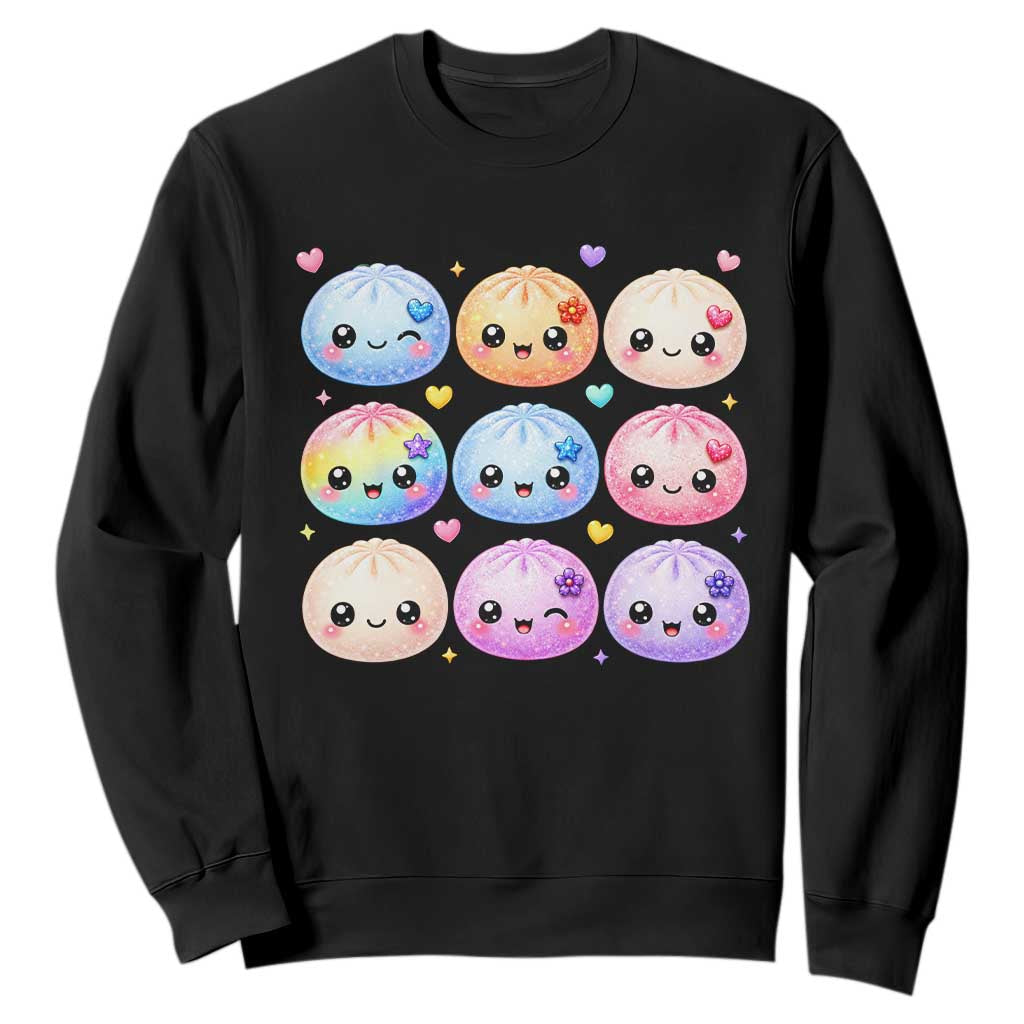 Kawaii Glitter Dumpling Bao Dim Sum Graphic Sweatshirt Cute Pastel Foodie Squishy Hearts and Flowers TS02 Black Print Your Wear