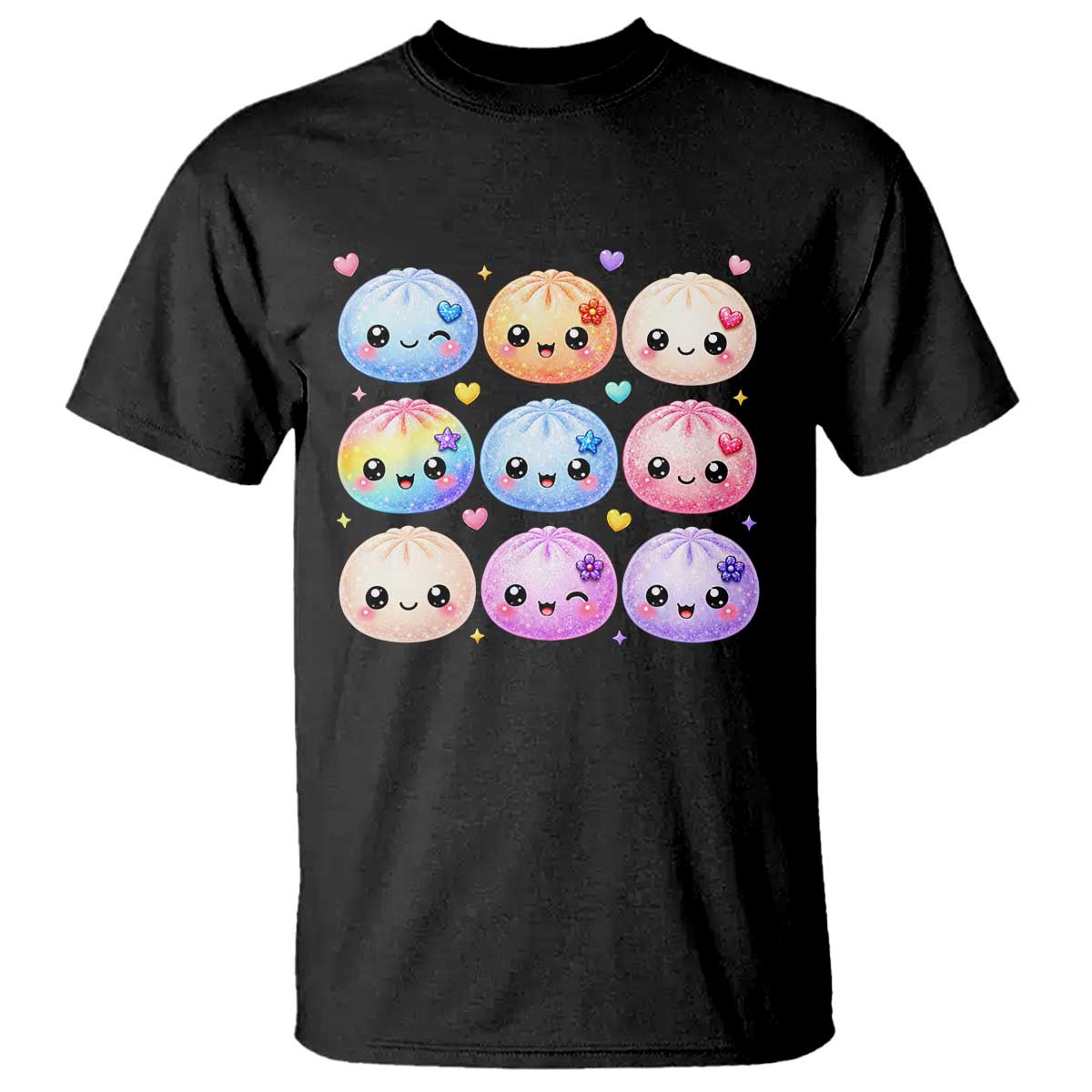 Kawaii Glitter Dumpling Bao Dim Sum Graphic T Shirt Cute Pastel Foodie Squishy Hearts and Flowers TS02 Black Print Your Wear
