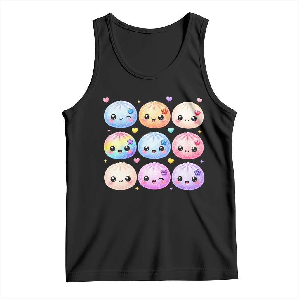 Kawaii Glitter Dumpling Bao Dim Sum Graphic Tank Top Cute Pastel Foodie Squishy Hearts and Flowers TS02 Black Print Your Wear