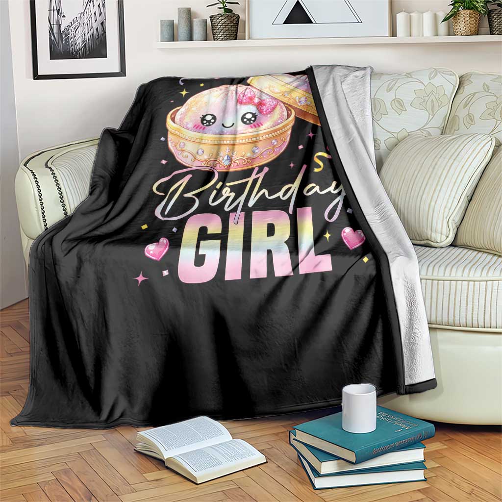 Kawaii Birthday Girl Glitter Dumpling Graphic Throw Blanket Cute Pink Bow Dim Sum Party Gift TS02 Print Your Wear