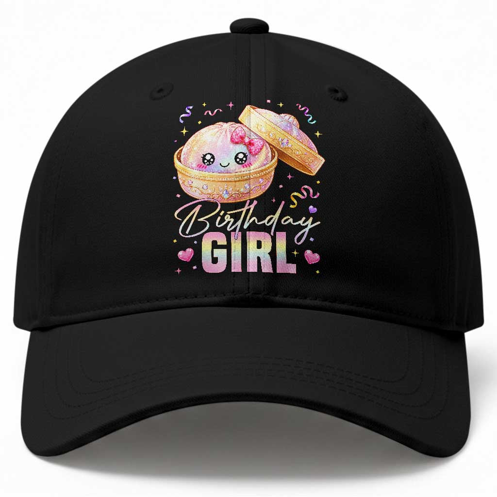 Kawaii Birthday Girl Glitter Dumpling Graphic Baseball Cap Cute Pink Bow Dim Sum Party Gift TS02 Print Your Wear