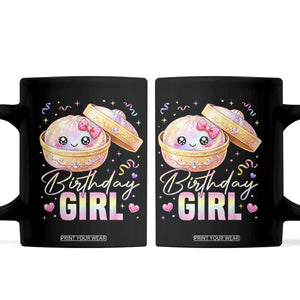 Kawaii Birthday Girl Glitter Dumpling Graphic Coffee Mug Cute Pink Bow Dim Sum Party Gift TS02 Black Print Your Wear