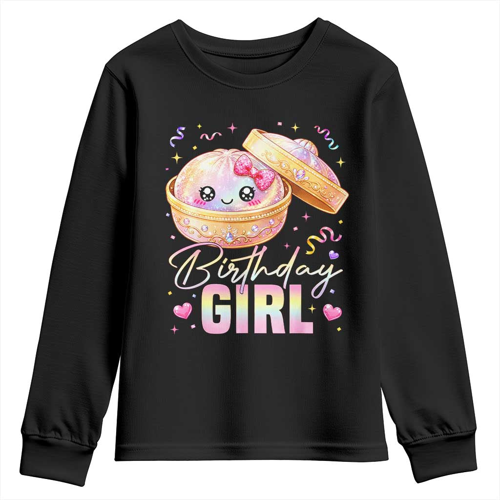 Kawaii Birthday Girl Glitter Dumpling Graphic Youth Sweatshirt Cute Pink Bow Dim Sum Party Gift TS02 Black Print Your Wear