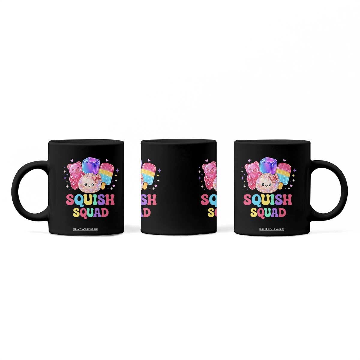 Squish Squad Kawaii Glitter Dumpling and Candy Graphic Coffee Mug Cute Gummy Bear Popsicle TS02 Print Your Wear