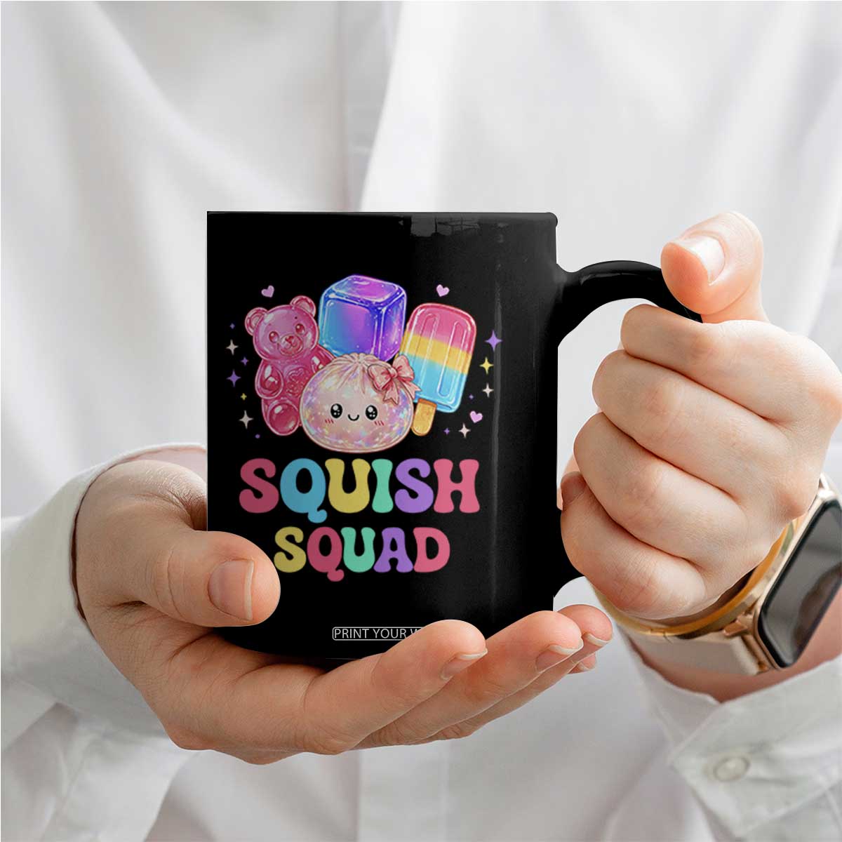 Squish Squad Kawaii Glitter Dumpling and Candy Graphic Coffee Mug Cute Gummy Bear Popsicle TS02 Print Your Wear