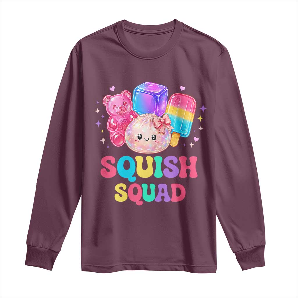Squish Squad Kawaii Glitter Dumpling and Candy Graphic Long Sleeve Shirt Cute Gummy Bear Popsicle TS02 Maroon Print Your Wear