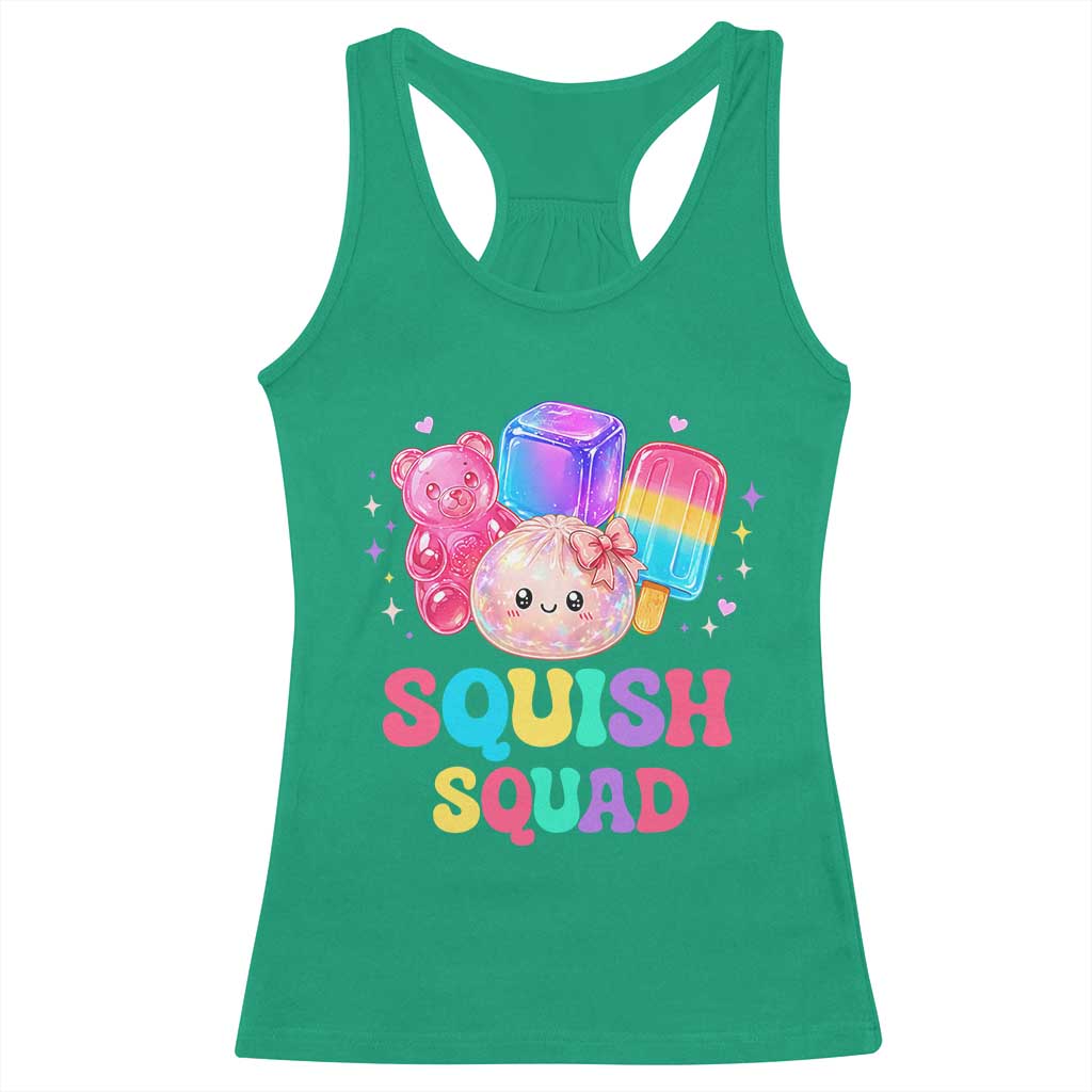 Squish Squad Kawaii Glitter Dumpling and Candy Graphic Racerback Tank Top Cute Gummy Bear Popsicle TS02 Irish Green Print Your Wear
