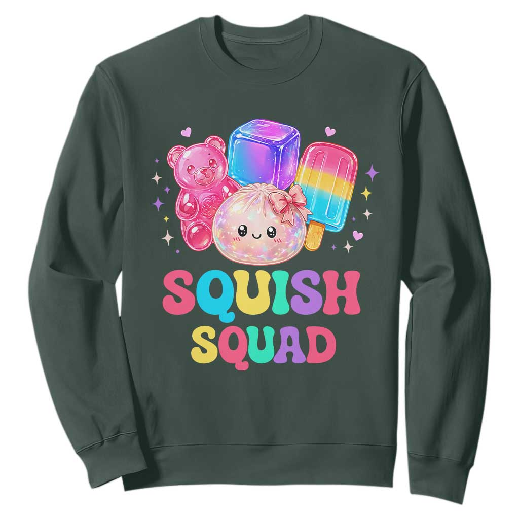Squish Squad Kawaii Glitter Dumpling and Candy Graphic Sweatshirt Cute Gummy Bear Popsicle TS02 Dark Forest Green Print Your Wear