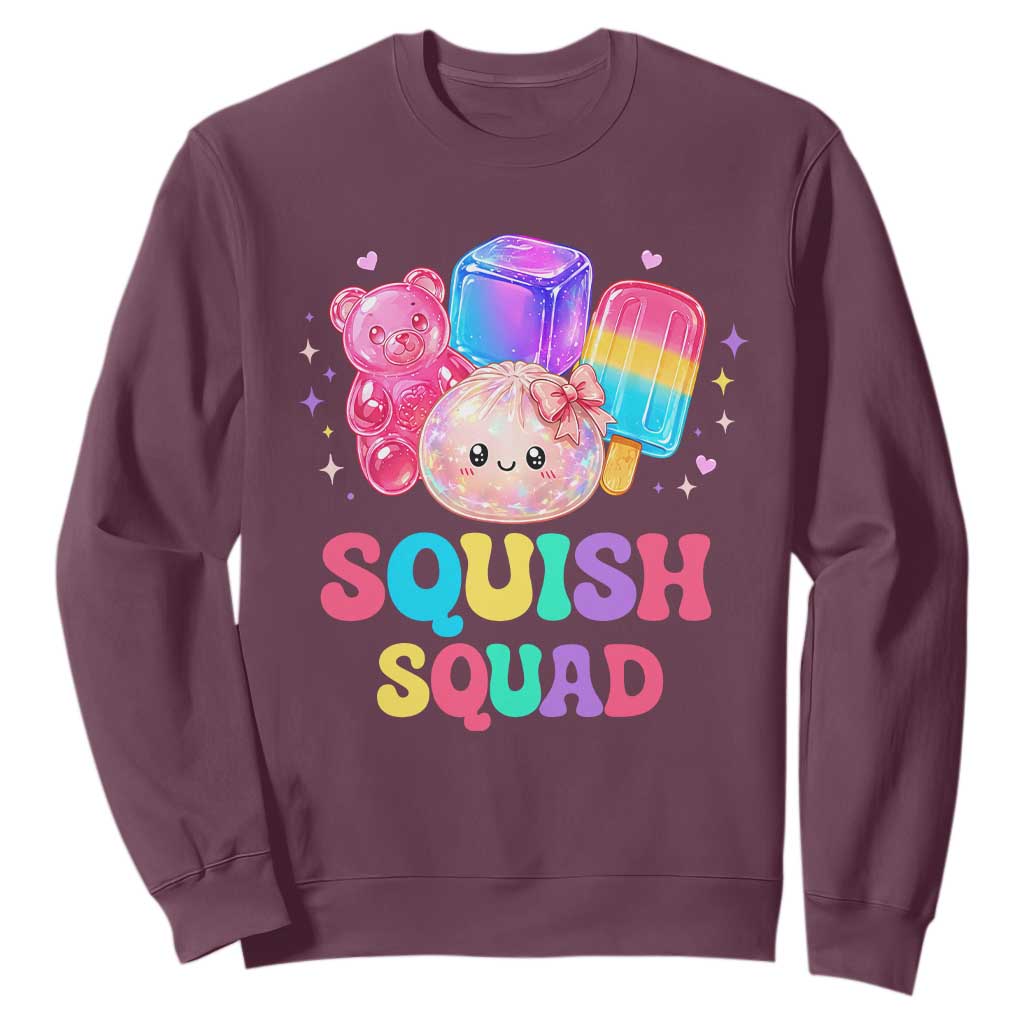 Squish Squad Kawaii Glitter Dumpling and Candy Graphic Sweatshirt Cute Gummy Bear Popsicle TS02 Maroon Print Your Wear