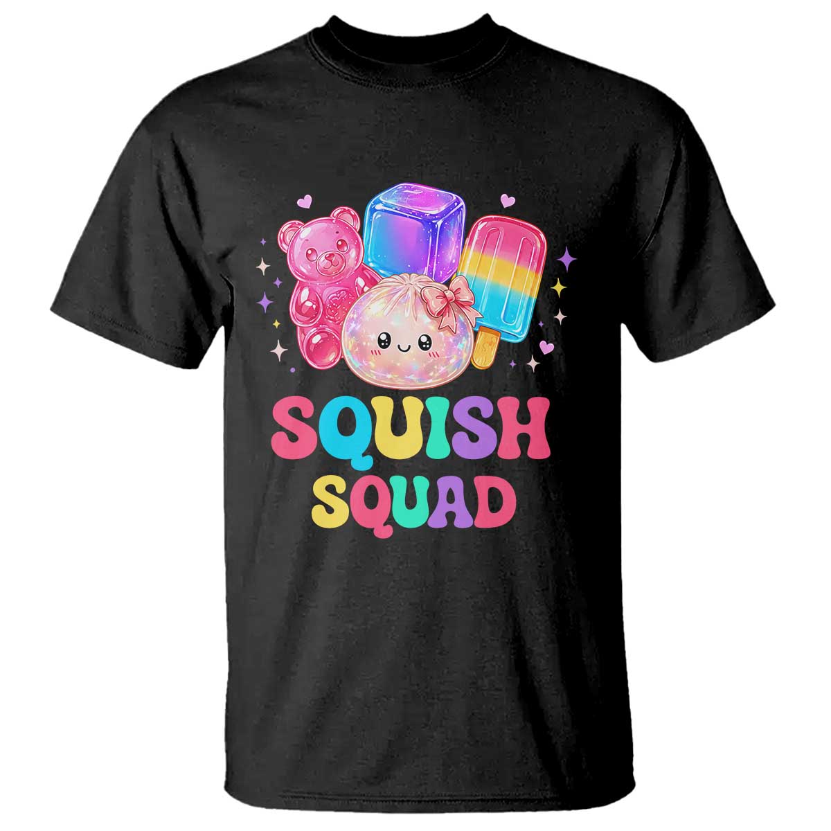 Squish Squad Kawaii Glitter Dumpling and Candy Graphic T Shirt Cute Gummy Bear Popsicle TS02 Black Print Your Wear