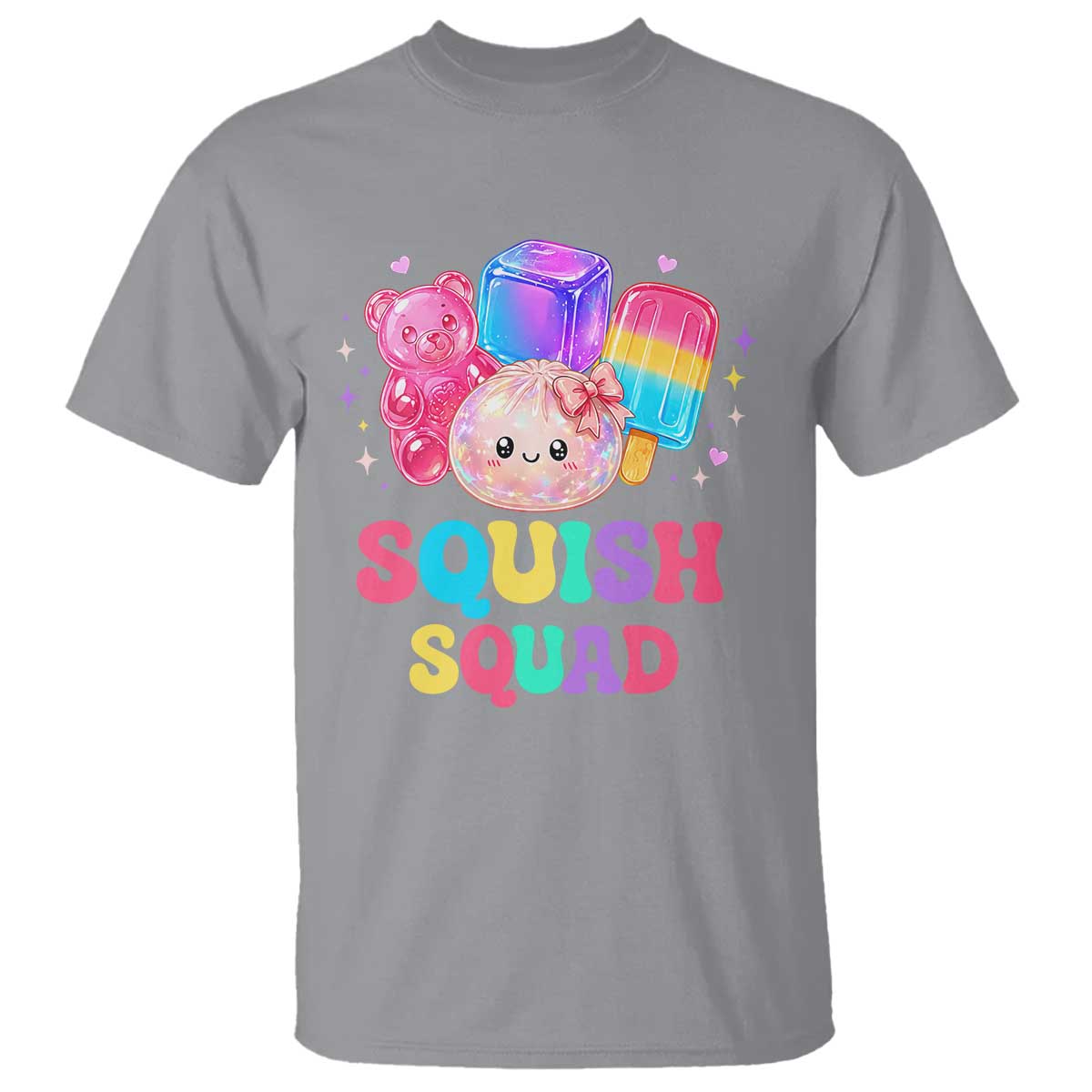 Squish Squad Kawaii Glitter Dumpling and Candy Graphic T Shirt Cute Gummy Bear Popsicle TS02 Sport Gray Print Your Wear