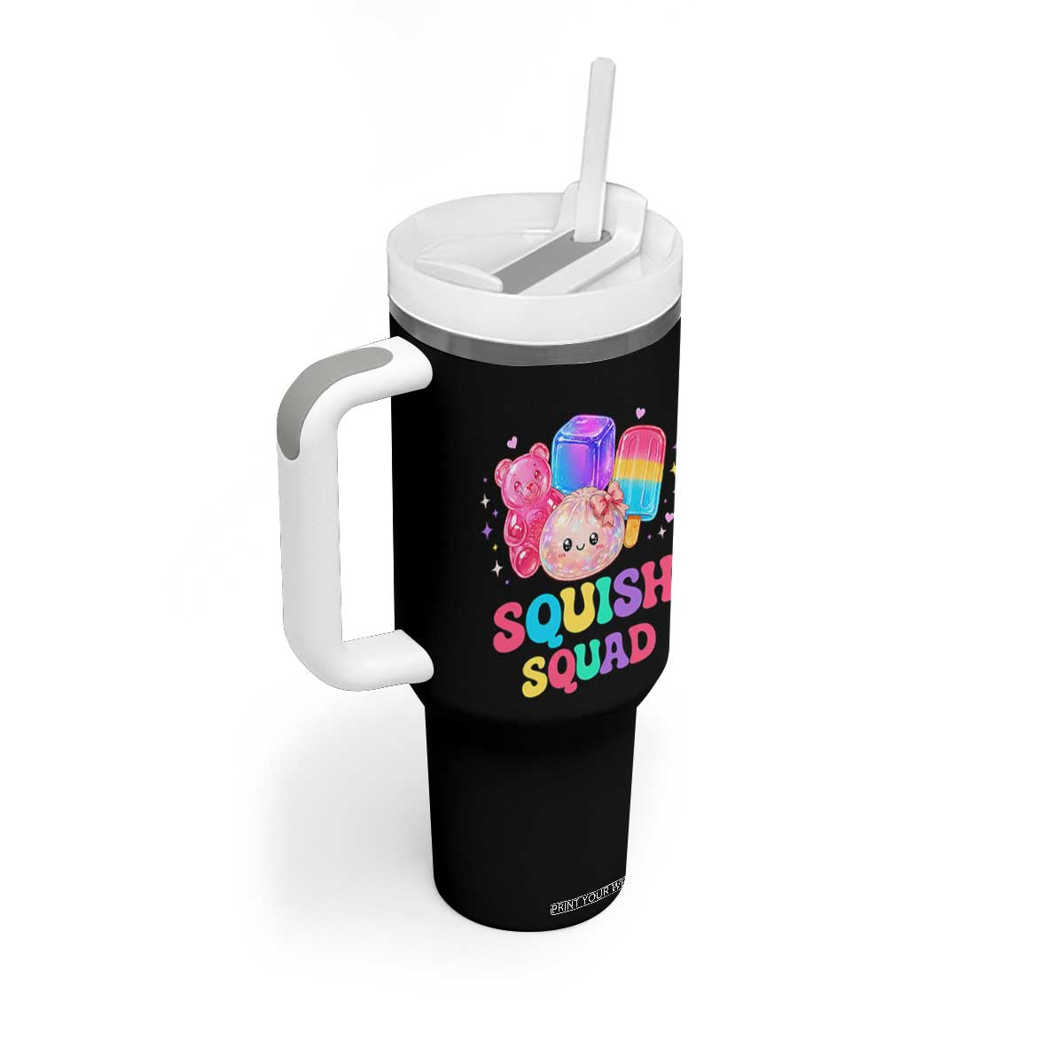 Squish Squad Kawaii Glitter Dumpling and Candy Graphic Tumbler With Handle Cute Gummy Bear Popsicle TS02 Print Your Wear