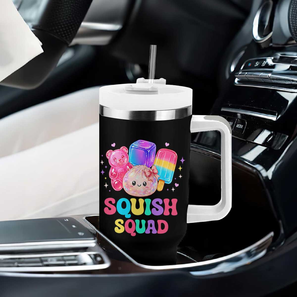 Squish Squad Kawaii Glitter Dumpling and Candy Graphic Tumbler With Handle Cute Gummy Bear Popsicle TS02 Print Your Wear