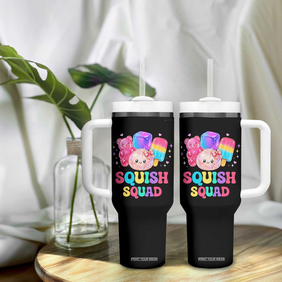 Squish Squad Kawaii Glitter Dumpling and Candy Graphic Tumbler With Handle Cute Gummy Bear Popsicle TS02 Print Your Wear