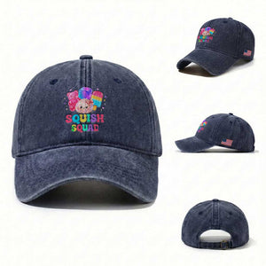 Squish Squad Kawaii Glitter Dumpling and Candy Graphic Washed Cotton Baseball Cap Cute Gummy Bear Popsicle TS02 Washed Cap Universal Fit Navy Print Your Wear