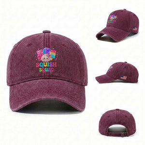 Squish Squad Kawaii Glitter Dumpling and Candy Graphic Washed Cotton Baseball Cap Cute Gummy Bear Popsicle TS02 Washed Cap Universal Fit Burgundy Print Your Wear